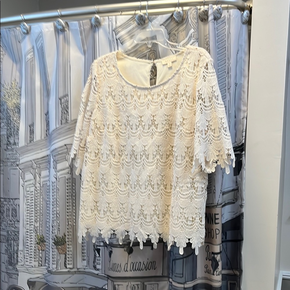 Adiva Cream Boxy Blouse with Embellished Details